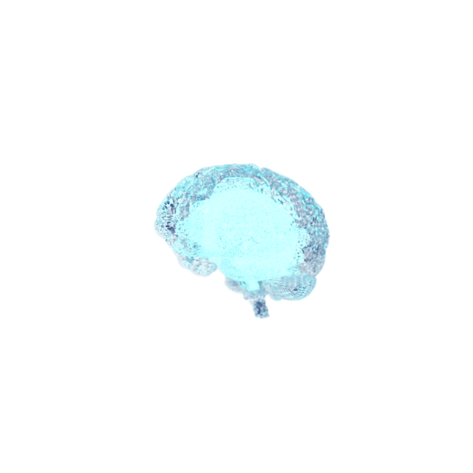 3D blue glass brain icon